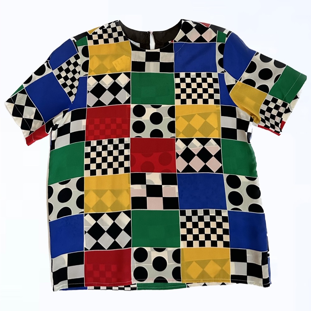 Vintage color block silk blouse